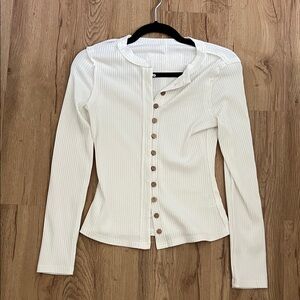 White Button-Up Ribbed Women's Top